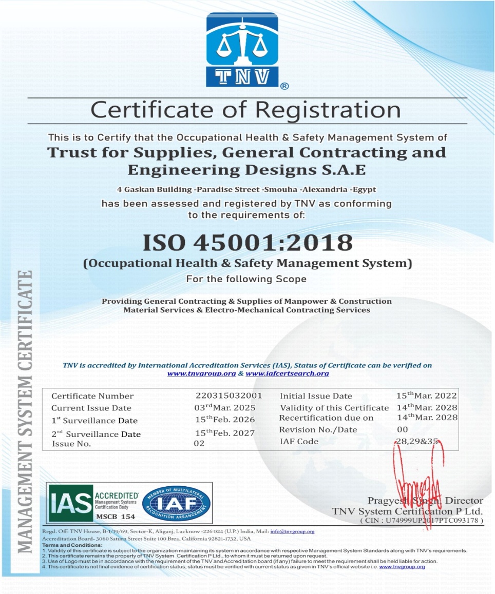 ISO 45001:2018 certificate